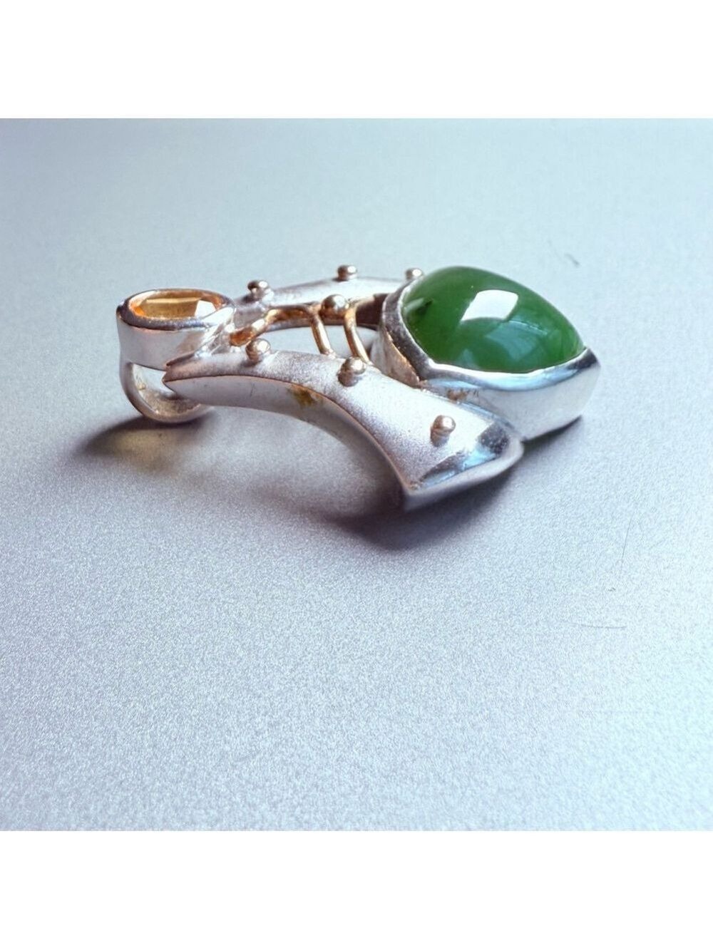 Modernist 12.15CT Jade & Citrine Sterling Silver Artisan Enhancer Slider Pendant - Picture 4 of 7